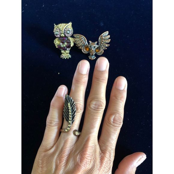 388. Owl & feather rings bundle gold tone - Picture 12 of 12